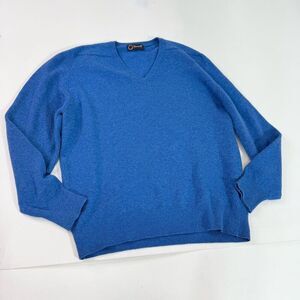 Faconnable Sweater Mens Medium Blue V-Neck New wool Scotland Weft Knit Pullover